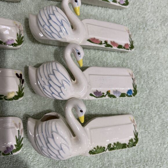 MCM Nameplate Name tags Kitsch Vintage Glazed Ceramic Swan 1950’s Lot Of  9 - Picture 3 of 8
